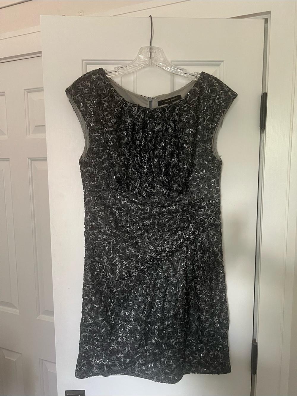 Cynthia Steffe Gunmetal Sequin Cap-Sleeve Mini Dress